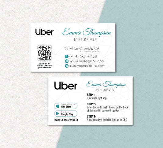 Uber Custom Business Card, White Driver Card, Personalized Uber Business Cards LY07