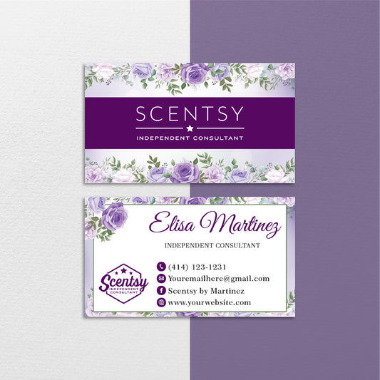 Purple Flowers Scentsy Business Card, Personalized Scentsy Business Cards SS19