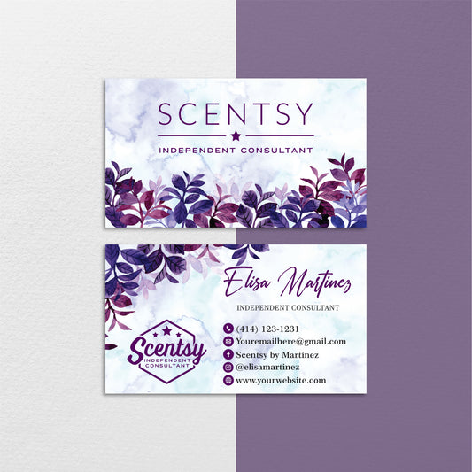 Leaves Purple Watercolor Scentsy Business Card, Personalized Scentsy Business Cards SS23