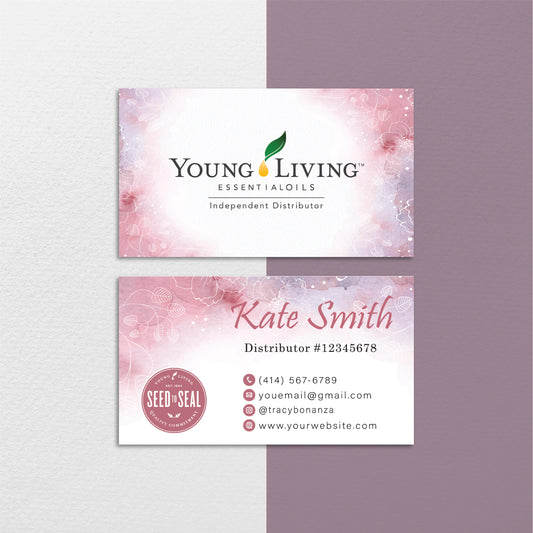 Pink Watercolor Young Living Business Card, Personalized Young Living Business Cards YL65