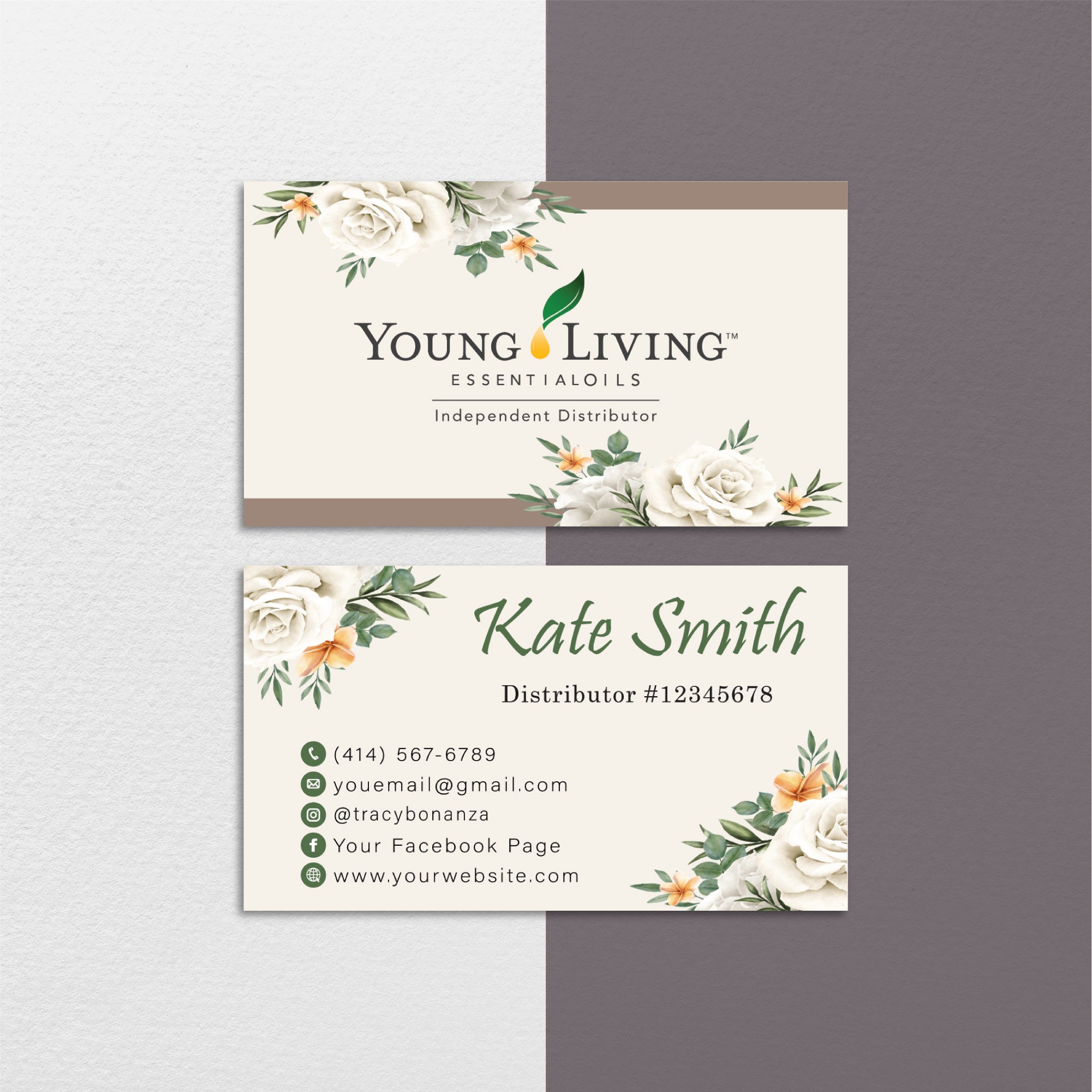 Floral Vintage Young Living Business Card, Personalized Young Living Business Cards YL66