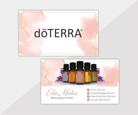 Watercolor Pink Personalized Doterra Business Card, Essential Oils Business Cards DT102