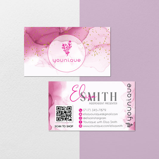 Pink Luxury Younique Business Card, Watercolor Business Card, Personalized Younique Business Cards YQ21