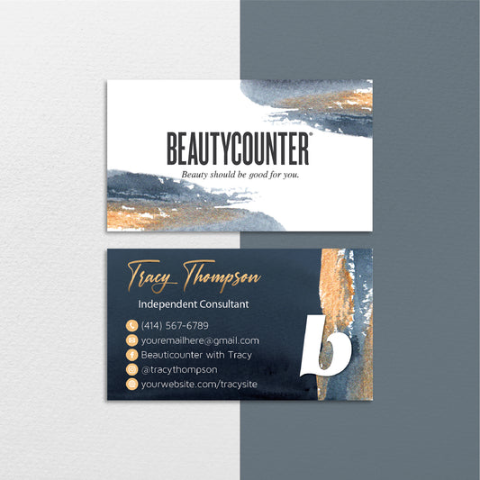 Blue And Gold Luxury Beautycounter Business Card, Personalized Beautycounter Business Cards BC104