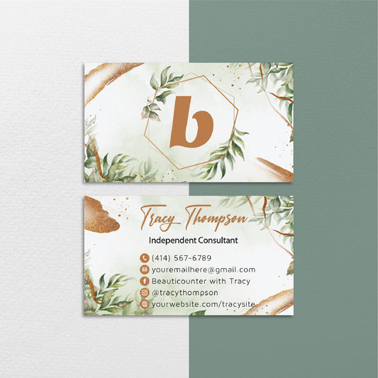 Tropical Leaves Luxury Beautycounter Business Card, Personalized Beautycounter Business Cards BC105