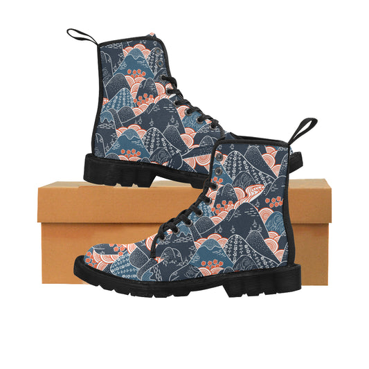 Oriental Mountain Boota, Japanese Art Martin Boots for Women (Black) (Model 1203H)