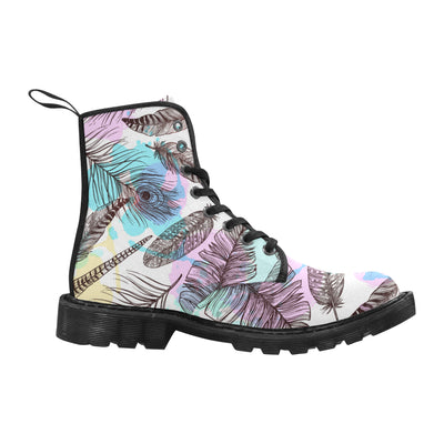 Peacock Feathers Boots, Watercolor Feathers Martin Boots for Women