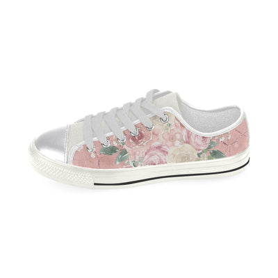 Sweet Pink Floral Shoes, Watercolor Women's Classic Canvas Shoes