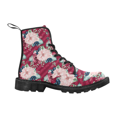 Floral Burgundy Shoes, Romance Bootes, Watercolor Flowers Martin Boots for Women