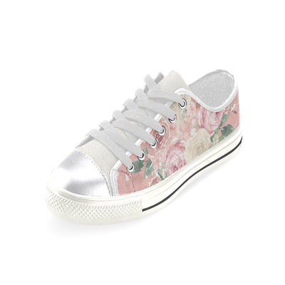 Sweet Pink Floral Shoes, Watercolor Women's Classic Canvas Shoes