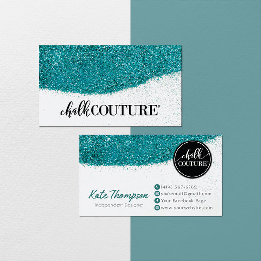 Glitter Blue Chalk Couture Business Card, Personalized Chalk Couture Business Cards CC03