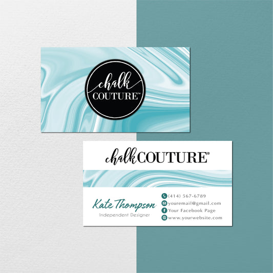 Wave Blue Chalk Couture Business Card, Personalized Chalk Couture Business Cards CC04
