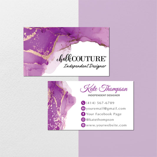 Purple Glitter Chalk Couture Business Card, Personalized Chalk Couture Business Cards CC09