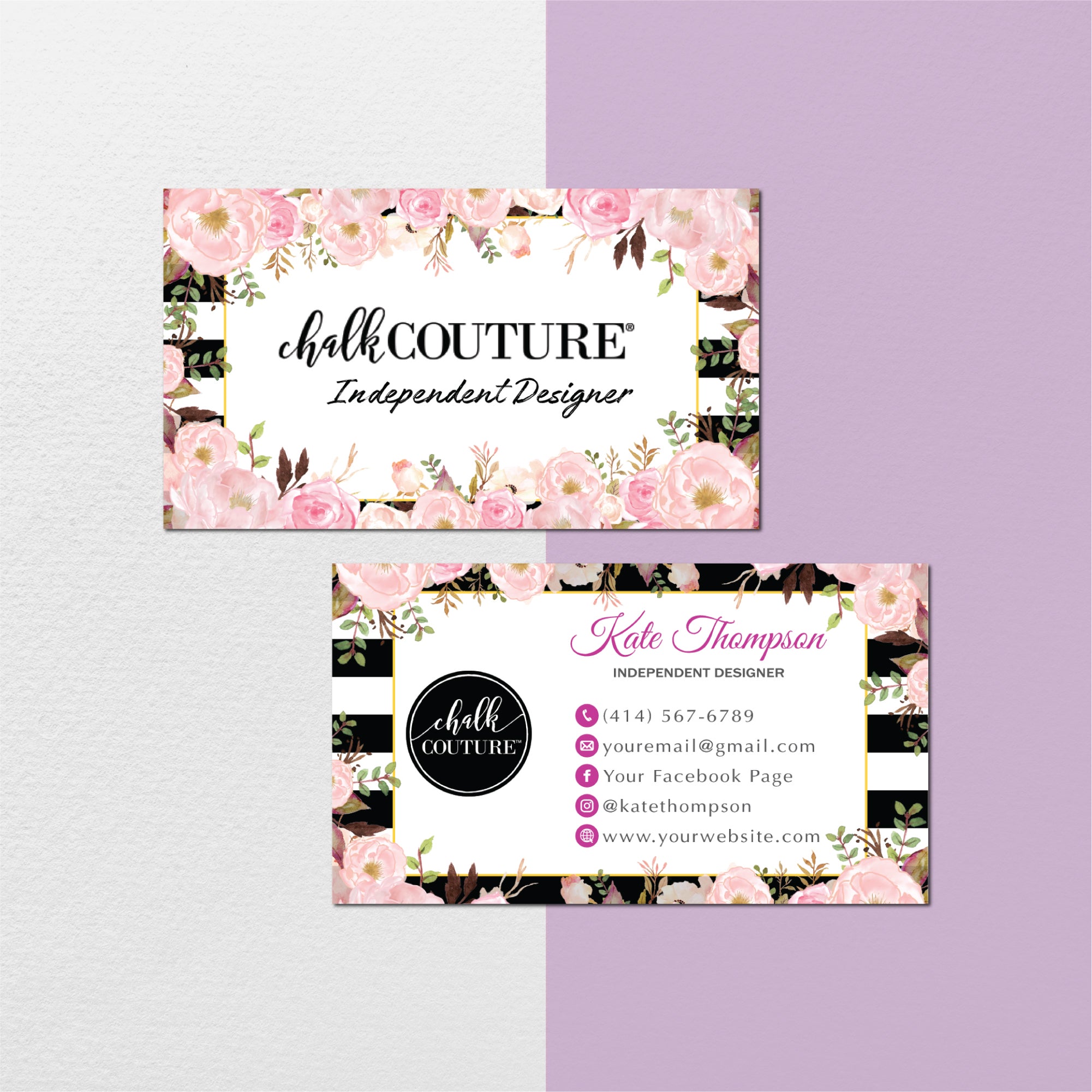 Pink Glitter Chalk Couture Business Card, Personalized Chalk Couture Business Cards CC14