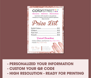 Glitter Color Street Price List, Personalized Color Street Business Cards CL180
