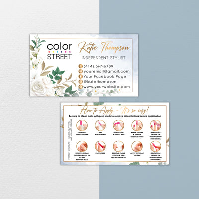 Blue Floral Color Street Business Cards, Color Street Application Cards CL208