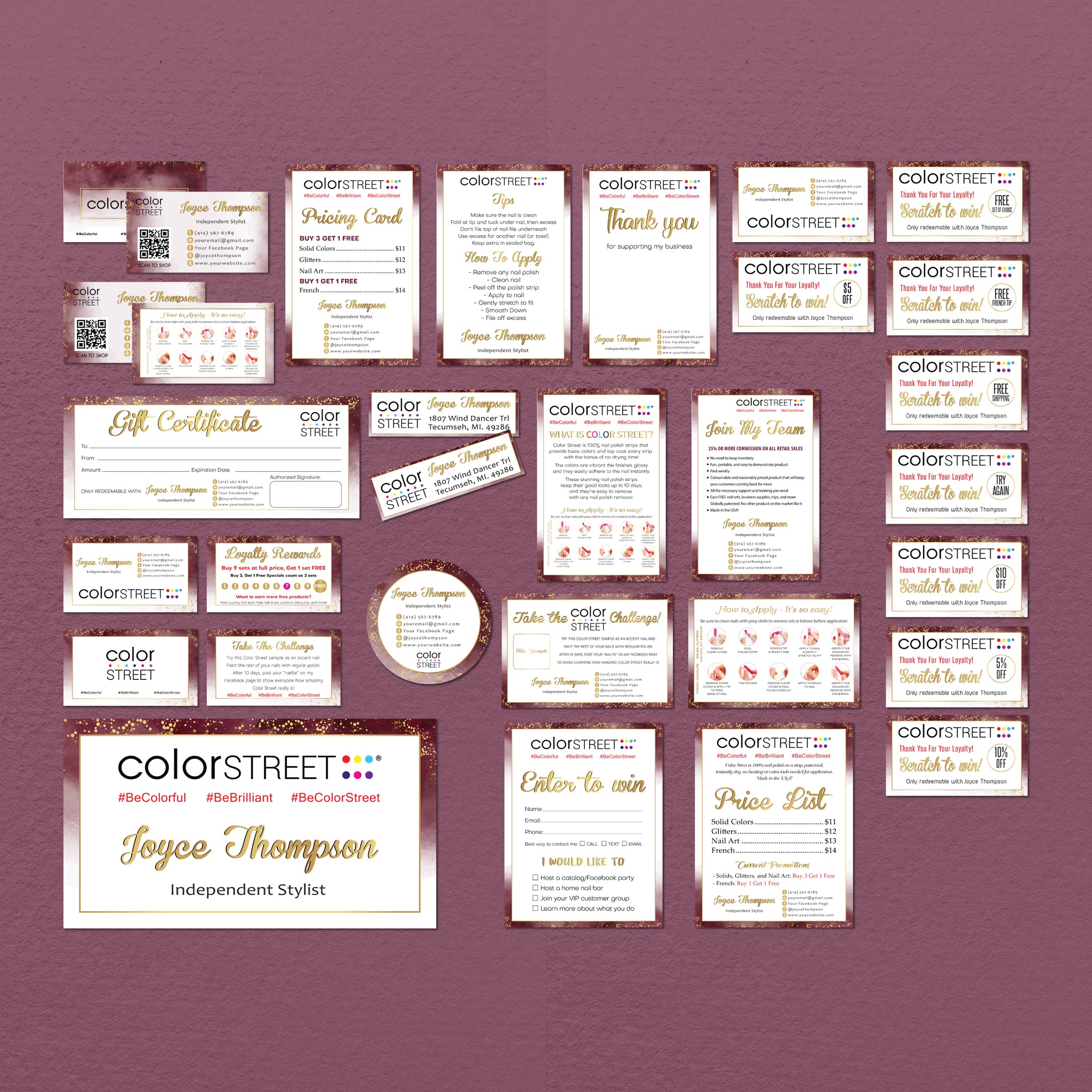 Glitter Color Street Marketing Package, Personalized Color Street Cards CL223