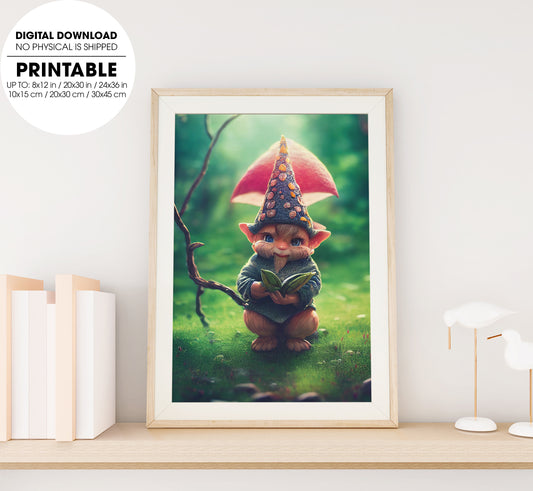Tiny Gnome And Cute Forest Gnome, Adorable Tiny Pet Design, Poster Design, Printable Art