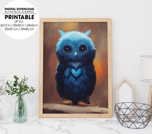 Adorable Blue Owl, So Cute Little Owl, Love The Blue Or The Owl, Poster Design, Printable Art