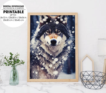 Anthropomorphic Wild Large Wolf Epic Standing Still Portrait, Poster Design, Printable Art