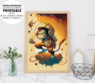 Monkey In Space, Monkey Like Astronaut In The Galaxy, Poster Design, Printable Art