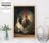 A Rooster Looking Into A Mirror With The Reflection Of A Baby Chicken, Poster Design, Printable Art
