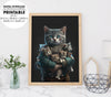 Cat Holding An Armload Of Kitten, Big Cat And Five Kittens, Poster Design, Printable Art