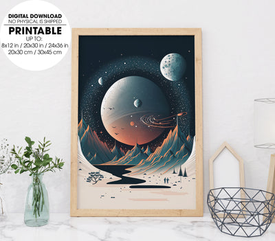 Moon Landscape On The Galaxy, Space Shuttles, Space Exploration, Poster Design, Printable Art