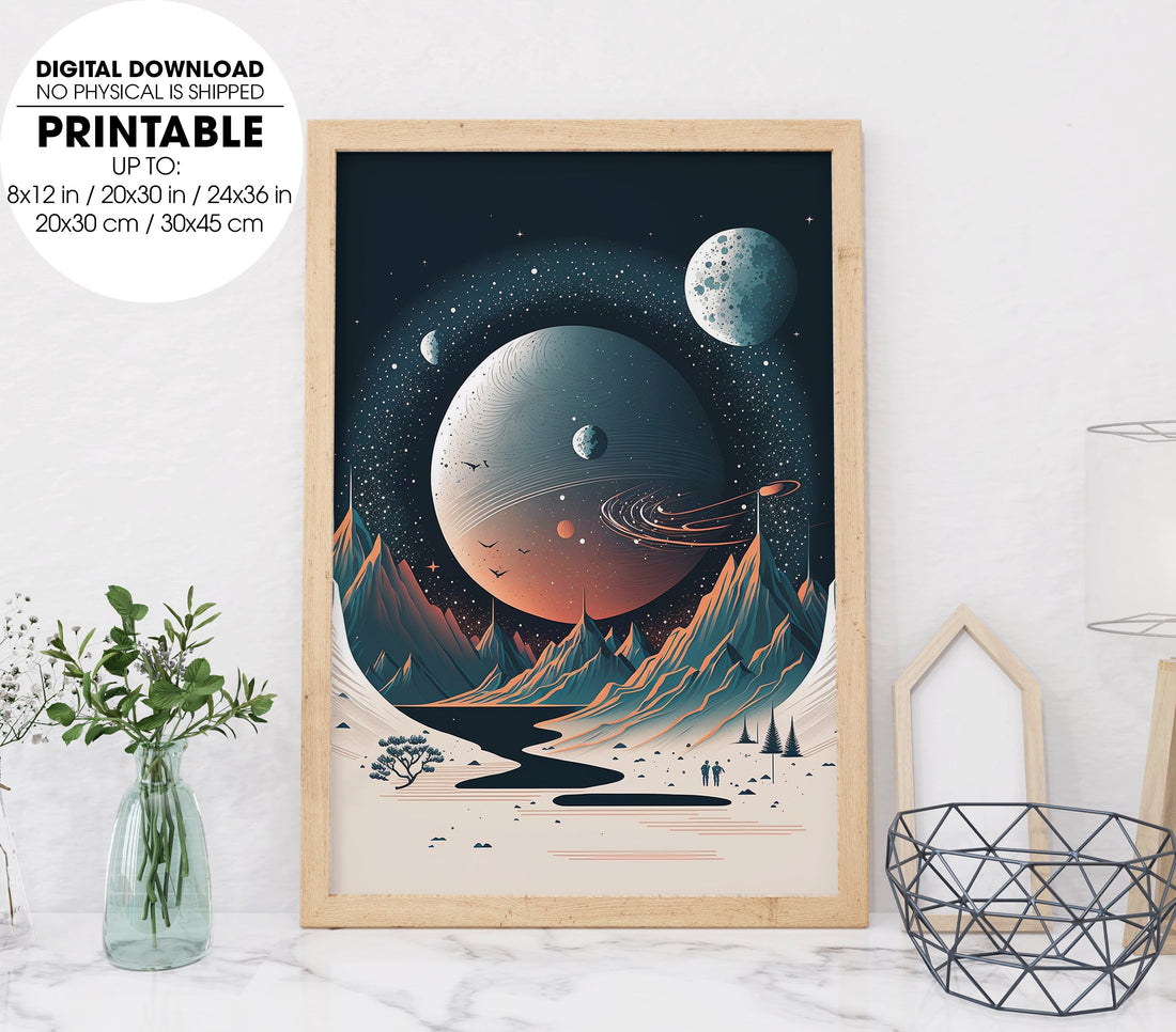 Moon Landscape On The Galaxy, Space Exploration Canvas, Download Canvas, Digital Download