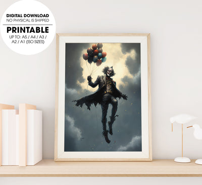 Clown Float In Sky, Rainy Sky, Swag Clown And The Balls, Poster Design, Printable Art