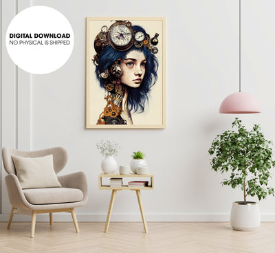 Girl With City On Her Head, Time Is Not Much, Not Have More Time, Poster Design, Printable Art