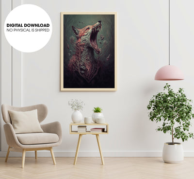 The Yawning Decaying Fox Dissolving Into Bones And Tendons, Poster Design, Printable Art