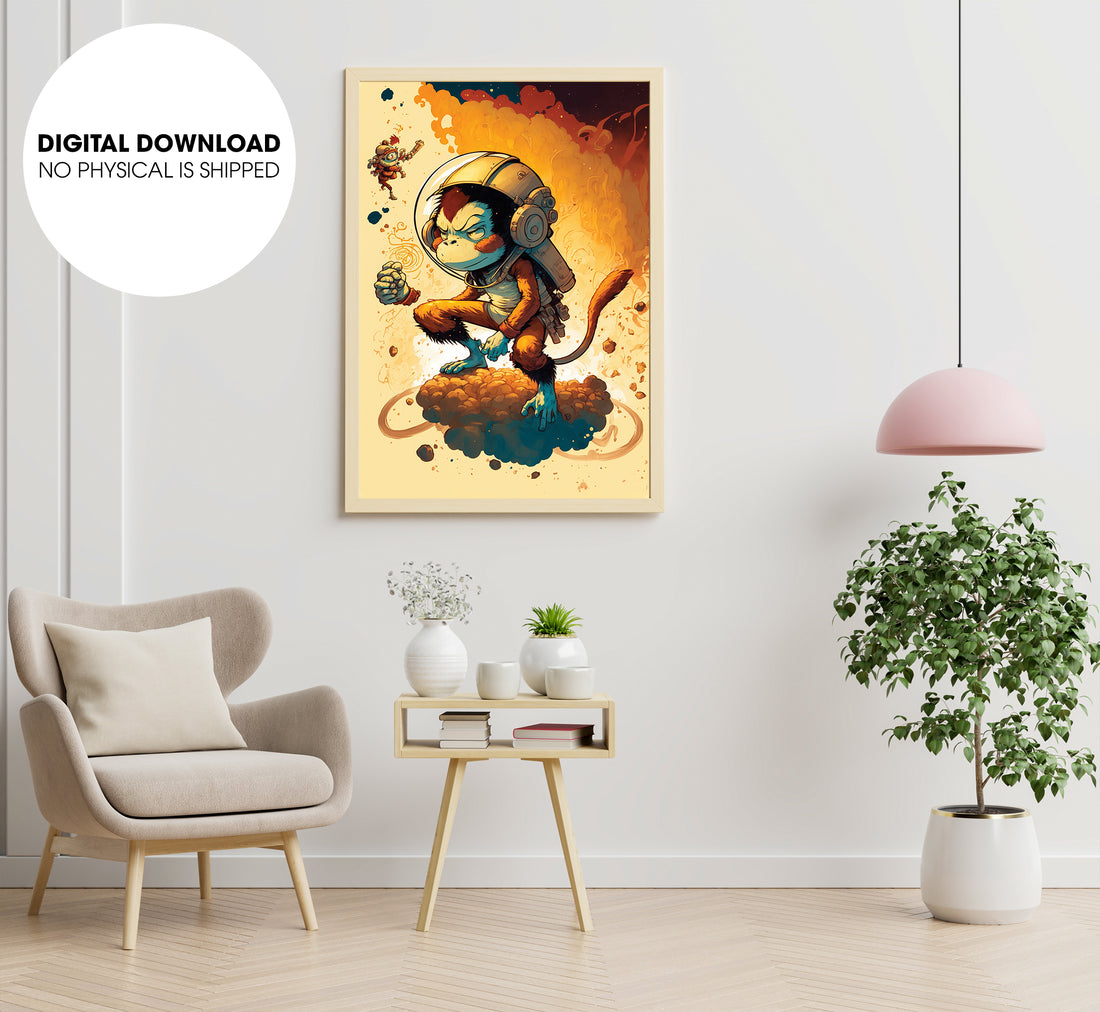 Monkey In Space, Monkey Like Astronaut In The Galaxy, Poster Design, Printable Art