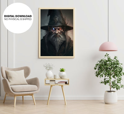 Evil Wizard With Gaunt Pale Features And Dark Eyes, Satan In The Hell, Poster Design, Printable Art