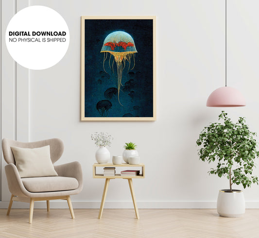 Cell Shading Jellyfish, Blink Jellyfish Under The Sea, Big Ocean, Poster Design, Printable Art