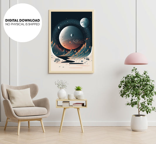 Moon Landscape On The Galaxy, Space Shuttles, Space Exploration, Poster Design, Printable Art