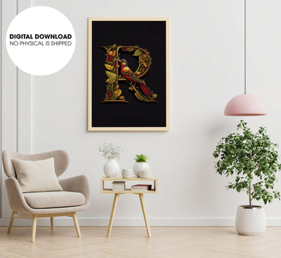 Classic Bird Gift For Name Begin With R Letter Mystery Style, Poster Design, Printable Art