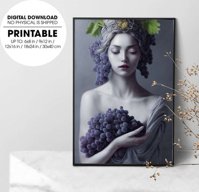 Beautiful Portrait Of Grapes Queen, Grape Art Design For Hanging, Poster Design, Printable Art