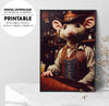 Bartender Cute, Adorable Rat Dressed In Wild West, Bartender Gift, Poster Design, Printable Art