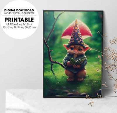 Tiny Gnome And Cute Forest Gnome, Adorable Tiny Pet Design, Poster Design, Printable Art