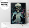 Raven Standing On A Skull, Overgrown Magical Forest, Ornate Skull Artstation, Poster Design, Printable Art