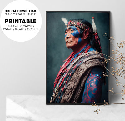 Portrait Photo Of A Asia Old Warrior Chief, Soldiers Into The Forest, Poster Design, Printable Art