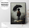 Lonely Boy, Dark Cloud Of Depression Hanging Over A Little Child, Poster Design, Printable Art