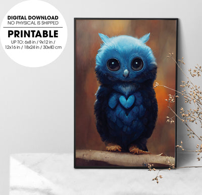 Adorable Blue Owl, So Cute Little Owl, Love The Blue Or The Owl, Poster Design, Printable Art
