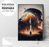 Triple Exposure Astronaut Spaceshuttle Through The Solar System, Poster Design, Printable Art