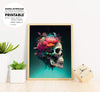 Skull With Flowery Vines, Art Skull Realistic, Mysthery Skull Design, Poster Design, Printable Art