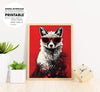 Fox Lover, Halftone Print, Red And Black Foxy Paint Japanese Style, Poster Design, Printable Art