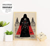 A Warrior Samurai Skull Vader Fantasy Style Tarot Card Red Black Grey, Poster Design, Printable Art