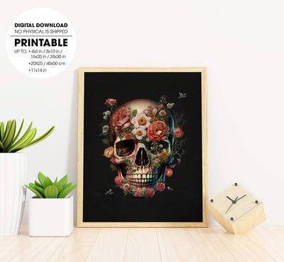 The Skull Covered By Flowers, Skull So Art With Flowers Blossom, Poster Design, Printable Art