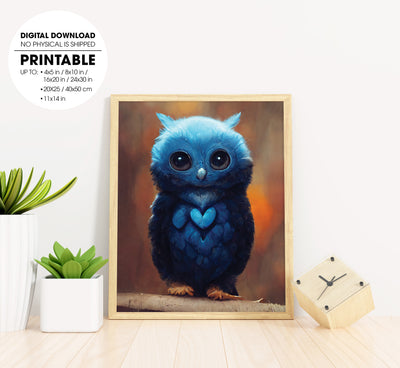 Adorable Blue Owl, So Cute Little Owl, Love The Blue Or The Owl, Poster Design, Printable Art